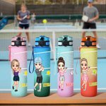 Personalisierte 945 ml Sport Trinkflasche mit Cartoon Sportlerin Trink-Erinnerung und Namen Tennis Badminton Geburtstag Geschenk für Sportliebhaber