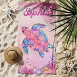 Gepersonaliseerd Extra Groot Sneldrogend Strandlaken met Naam en Aquarel Zeedieren Zomeraccessoire Perfect Verjaardagscadeau voor Familie en Vrienden