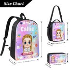 Gepersonaliseerde Multicolor Rainbow Boek Cartoon Karakter Rugzak Lunch Tas Pencil Case Set met Naam Terug naar School Verjaardagscadeau voor Jongens Meisjes
