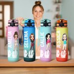 Personalised Cartoon Fitness Character Name 32 oz Gradient Water Bottle with Time Marker Motivational Birthday Sports Gift for Women Fitness Lovers