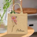 Personalised Birth Flower Large Beach Jute Tote Bag with Name Mother's Day Birthday Wedding Party Gift for Women