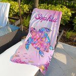 Gepersonaliseerd Extra Groot Sneldrogend Strandlaken met Naam en Aquarel Zeedieren Zomeraccessoire Perfect Verjaardagscadeau voor Familie en Vrienden