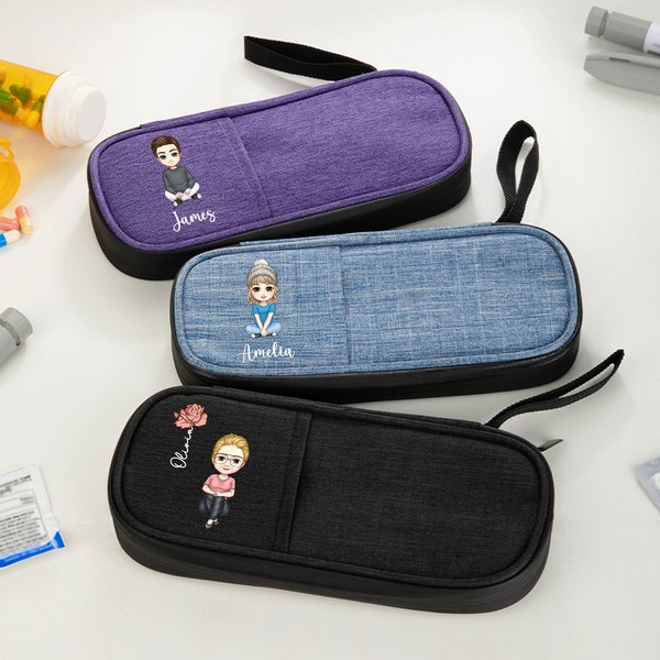 Personalized Cartoon Character Birth Flower Insulated Insulin Pen Cooler Travel Organizer with Name Diabetic Supplies Birthday Gift for Diabetic