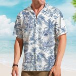 Gepersonaliseerd Retro Toile De Jouy-Stijl Hond Kat Portret Hawaiian Unisex Shirt Verjaardag Zomer Vakantie Cadeau voor Huisdier Liefhebbers Eigenaren