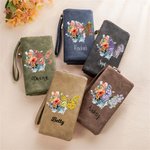Personalisierte Geldbörse aus PU-Leder im Schmetterlings- und Geburtsblumen-Design mit Namen und Kartenfächern Geburtstag Jahrestag Geschenk für Damen