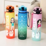 Bouteille de Sport 1 Litre Personnalisée avec Nom et Personnage Gourde Graduée avec Marqueur de Temps Cadeau Anniversaire pour Amatrice de Fitness