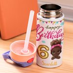 Henkilökohtainen sarjakuvahahmo 12 oz lapset eristetty vesipullo kahvalla ja silikonipilli takaisin kouluun syntymäpäivälahja pojille tytöille