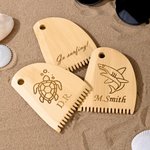 Personalized Shark Sea Turtle Design Wooden Surfboard Wax Comb with Engraved Text Birthday Gift for Surfing Lovers