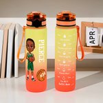 Personalized Cartoon Basketball Boy 32 oz Gradient Sport Water Bottle with Name and Time Marker Match Day Birthday Gift for Gym Sports Lovers