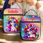 Spersonalizowana torba na lunch z imieniem Dinozaur Truck Fantasy Unicorn Przenośny piknik Powrót do szkoły Prezent dla chłopców Dziewczyny