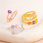 Personalizado 1-6 Flores de Colores de Nacimiento Anillo Ajustable con Nombre Dainty Jewelry Birthday Anniversary Gift for Mom Grandma