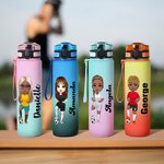Personalized Gradient Cartoon Soccer Boy Girl 32 oz Leakproof Motivational Sports Water Bottle with Name and Time Marker Gift for Gym Soccer Lovers