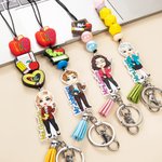 Personalised Apple Notebook Pencil Cartoon Character Detachable Lanyard with Key Ring and Text Funny Appreciation Back to School Gift for Teacher
