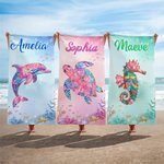 Gepersonaliseerd Extra Groot Sneldrogend Strandlaken met Naam en Aquarel Zeedieren Zomeraccessoire Perfect Verjaardagscadeau voor Familie en Vrienden