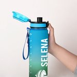 Personalised Cartoon Fitness Character Name 32 oz Gradient Water Bottle with Time Marker Motivational Birthday Sports Gift for Women Fitness Lovers