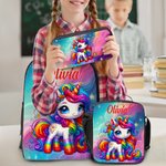 Personalised Cartoon Dinosaur Fantasy Unicorn Backpack Lunch Bag Pencil Case Set with Name Back to School Birthday Gift for Boys Girls