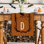 Personlig kråka orange läskig bordslöpare med initialer heminredning inflyttningsfest Halloween present till familj vän