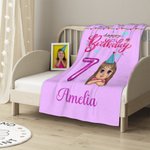 Gepersonaliseerde ballon nummer Happy Birthday Cartoon Kid zachte deken met naam Home Decor Verjaardagscadeau voor jongens meisjes