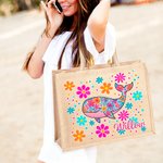 Bolsa de yute grande personalizada con nombre Fiesta en la playa Esencial Cumpleaños Aniversario Regalo de viaje para mujeres Amigos