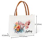 Personalized Birth Flower Butterfly Canvas Tote Bag with Name and Leather Handle Travel Essentials Birthday Anniversary Gift for Women