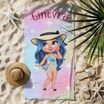 Asciugamano da spiaggia personalizzato con ragazza alla moda rapida asciugatura oversize con nome viaggio regalo per ragazze e donne