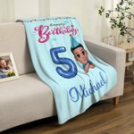 Gepersonaliseerde ballon nummer Happy Birthday Cartoon Kid zachte deken met naam Home Decor Verjaardagscadeau voor jongens meisjes