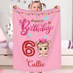 Gepersonaliseerde ballon nummer Happy Birthday Cartoon Kid zachte deken met naam Home Decor Verjaardagscadeau voor jongens meisjes