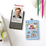 Gepersonaliseerde schattige boog potlood PU lederen ID Badge houder met tekst en sleutelkoord terug naar school Waardering Teacher's Day Gift voor leerkracht