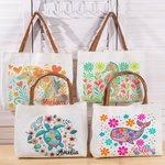 Personalizzato floreale tartaruga cavalluccio marino balena delfino Tela Tote Bag con nome e manico in pelle Festa regalo di compleanno per le donne