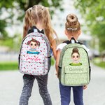 Personalized Floral Bow Cartoon Crayon Character Kid Backpack with Name and Side Pockets Birthday Back to School Gift for Boys Girls