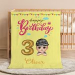 Gepersonaliseerde ballon nummer Happy Birthday Cartoon Kid zachte deken met naam Home Decor Verjaardagscadeau voor jongens meisjes