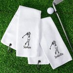 Personalized Embroidered Golfer Design Absorbent Golf Towel with Name and Hanging Clip Sport Accessories Birthday Gift for Women Girl