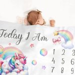 Coperta personalizzata fantasia unicorno arcobaleno bambino mese pietra miliare morbido con nome compleanno Nursery Decor Baby Shower regalo per neonato