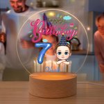 Spersonalizowany balon w chmurce Happy Birthday Kreskówka Dziecko Akrylowa lampka nocna LED z drewnianą podstawą i imieniem Dekoracja domu Prezent urodzinowy dla chłopców Dziewczynki