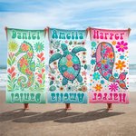 Spersonalizowany ręcznik plażowy z imieniem Żółw Konik Morski Wieloryb Delfin Szybkoschnący ręcznik plażowy z imieniem Letnie wakacje Akcesoria Prezent urodzinowy dla przyjaciela rodziny