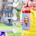 Gourde Isotherme 350 ml Personnalisée avec Nom et Personnage Fantastique Motif Cartoon avec Poignée et Paille Cadeau Anniversaire pour Garçon et Fille