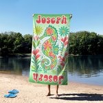 Spersonalizowany ręcznik plażowy z imieniem Żółw Konik Morski Wieloryb Delfin Szybkoschnący ręcznik plażowy z imieniem Letnie wakacje Akcesoria Prezent urodzinowy dla przyjaciela rodziny