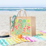 Bolsa de yute grande personalizada con nombre Fiesta en la playa Esencial Cumpleaños Aniversario Regalo de viaje para mujeres Amigos