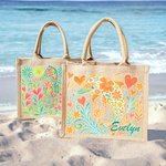 Bolsa de yute grande personalizada con nombre Fiesta en la playa Esencial Cumpleaños Aniversario Regalo de viaje para mujeres Amigos