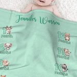 Personalized Cute Animal Monthly Milestone Blanket with Name Photo Prop Birthday Baby Shower Gift for Newborns