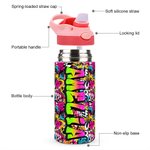 Personalised Graffiti Name 12 oz Insulated Water Bottle with Straw and Handle Birthday Back to School Gift for Kids Teenagers Students