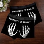 Personalized Property of Skeleton Hand Men Boxer Briefs Underwear with Name Wedding Birthday Anniversary Gift for Boyfriend Husband