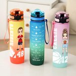 Borraccia sportiva da 1000 ml personalizzata con nome e timeline personaggio in stile cartone animato regalo di compleanno per amanti dello sport