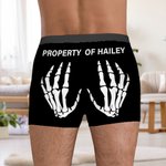 Personalized Property of Skeleton Hand Men Boxer Briefs Underwear with Name Wedding Birthday Anniversary Gift for Boyfriend Husband