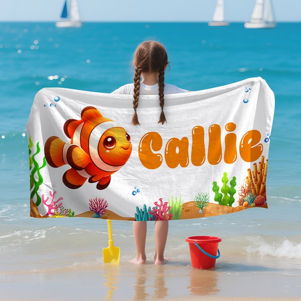 Personalized Cute Sea Animal Super Absorbent Oversized Beach Towel with Name Summer Vacation Pool Party Gift for Boys Girls