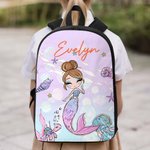 Mochila personalizada de sirena de dibujos animados Luch Bolsa Estuche con nombre Regalo de cumpleaños de vuelta al cole para niñas