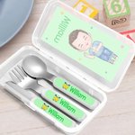 Juego de cubiertos de 3 piezas con nombre y estuche Regalo de cumpleaños de la temporada de vuelta al cole para niños y niñas