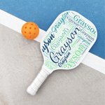 Gepersonaliseerd Multicolor Woordwolk Pickleball Peddel met Naam Verjaardag Verjaardag Competitie Dag Cadeau voor Sport Fan Pickleball Speler Liefhebber