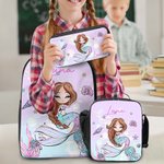 Mochila personalizada de sirena de dibujos animados Luch Bolsa Estuche con nombre Regalo de cumpleaños de vuelta al cole para niñas