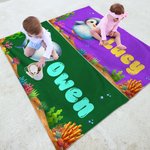 Serviette de plage personnalisée avec motif animaux marins et nom - Cadeau vacances d'été fête à la piscine pour garçons filles